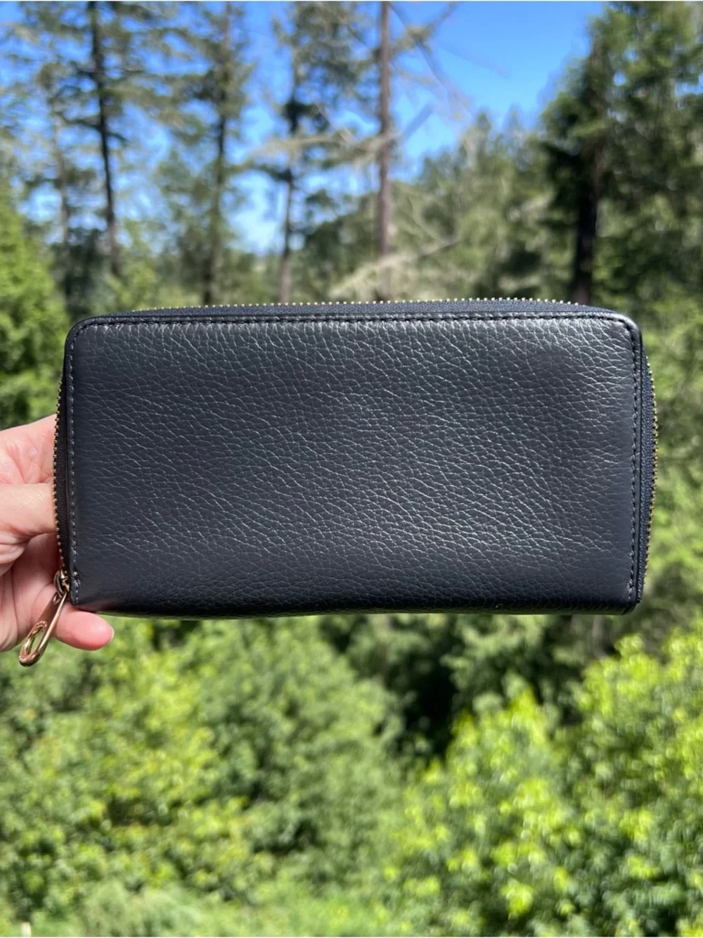 COACH Long Zip-Around Wallet Navy Pebble Leather w Gold Hardware AUTHENTIC
